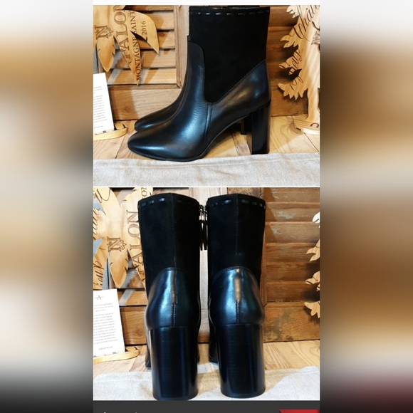 Aquatalia Fineena Black Leather Suede Ankle Boots Soze 6.5 - Picture 6 of 7